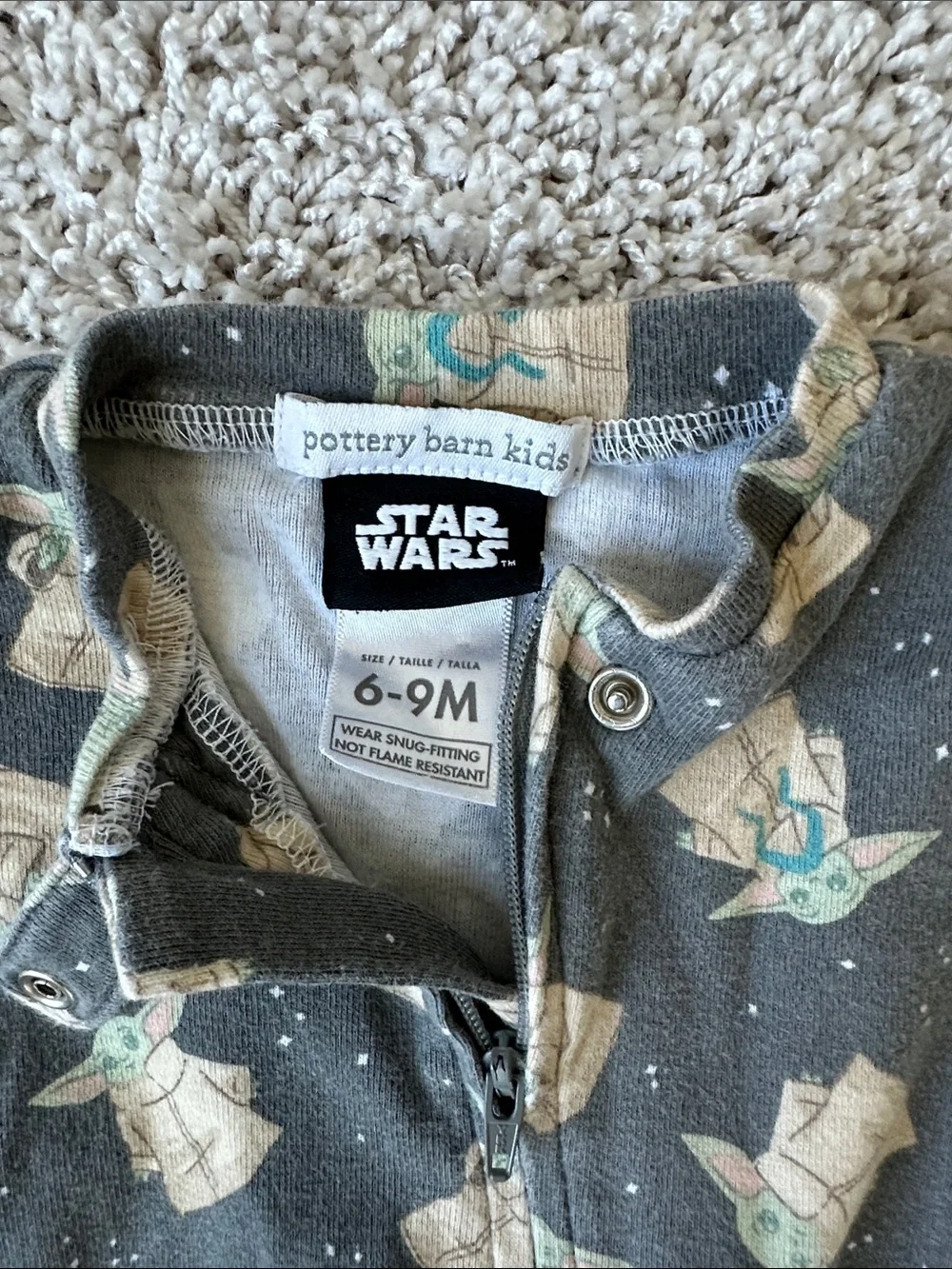 Pottery Barn Kids Baby One-Piece Footed Sleeper - Grey The Child (Grogu) Print